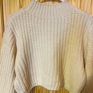 Cream Chunky Knit Cowl Neck Cropped Sweater